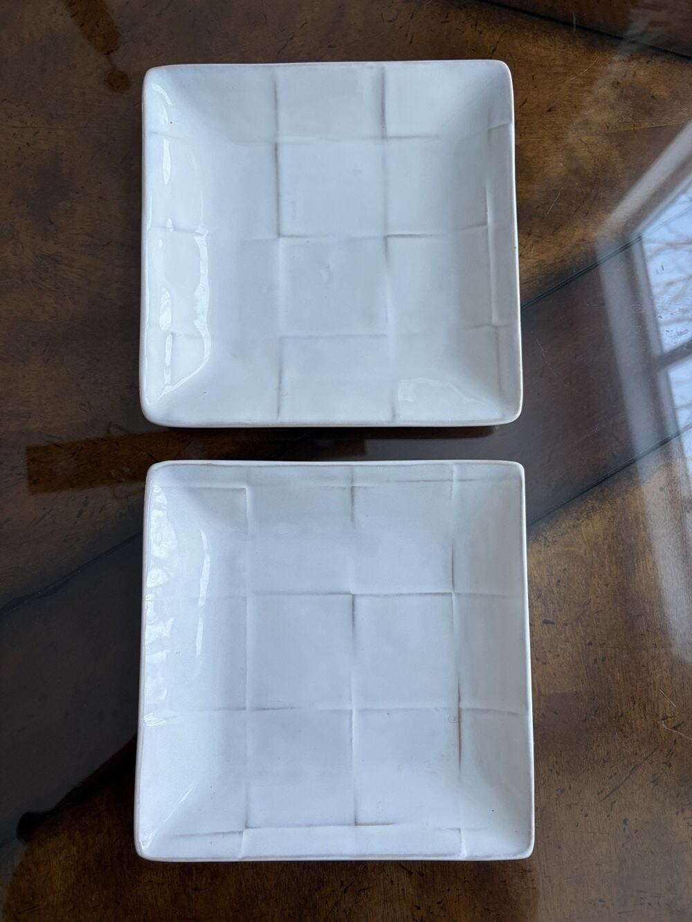 SET OF 2 Cubic Ivory White by Pier 1 Square Salad Plate 7-7/8” TEXTURED